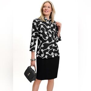 Nina McLemore Blouse/Jacket Black and White floral  LinenSize 4